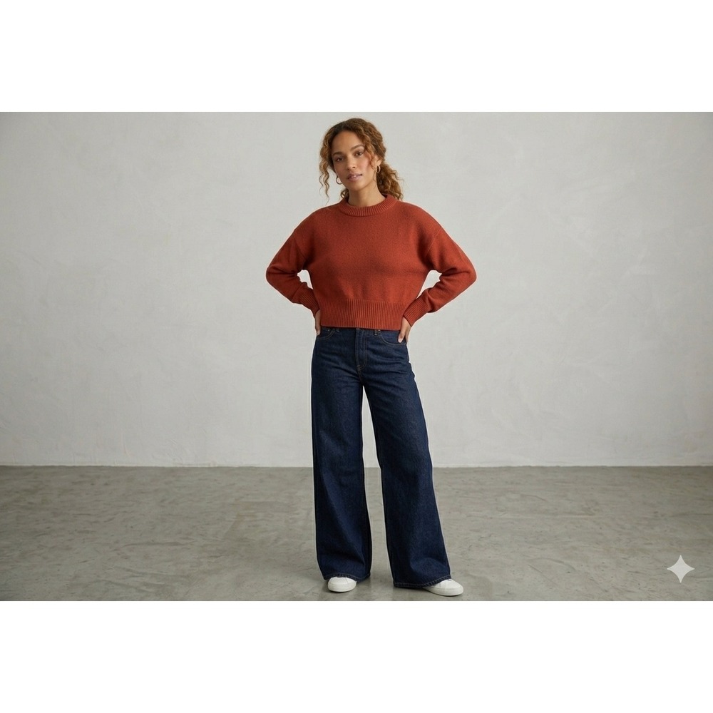 Alex Mill Merino Wool Cotton Sweater Womens L Cropped Boxy Preppy Quiet Luxury